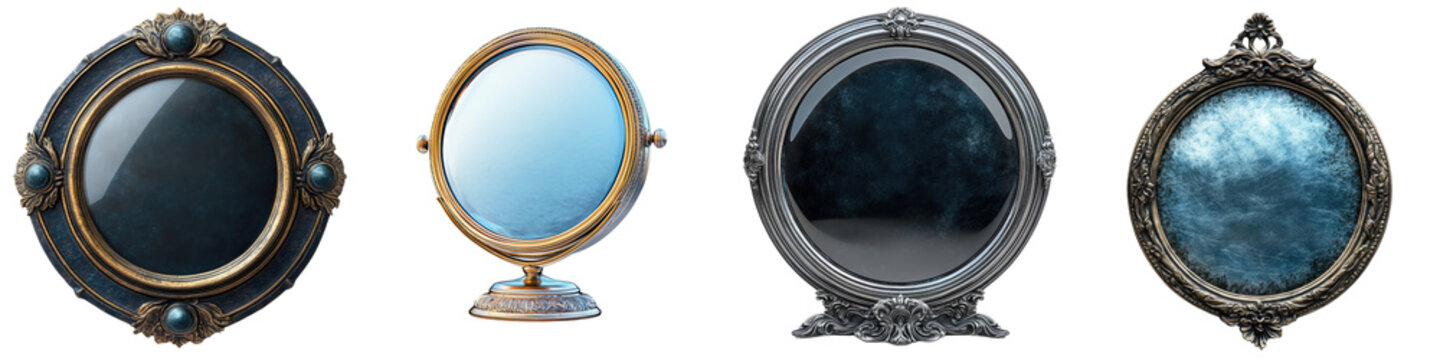 Scrying Mirror &ndash; Reflective Surface Used for Gazing into the Future Isolated on Clear White Background Highly Detailed 