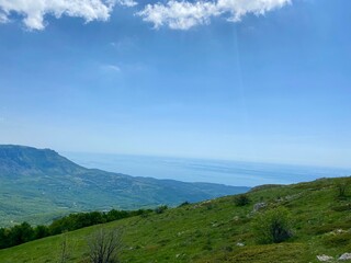 beautiful spring mountain landscape with blue sky