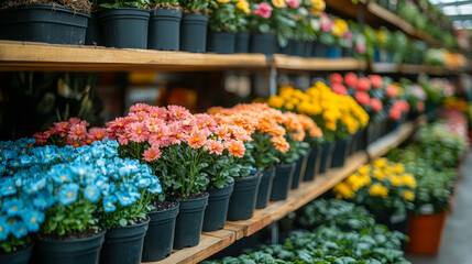 Vibrant assortment of colorful flowers on display in garden center