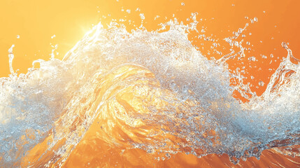 Aqua waves on orange background. Light and shadows, Water spills on a light orange background. Natural sunlight and shade Beautiful bursts, waves, drops, streaks, highlights, glare. Summer mood