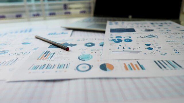 Business graph chart report paper phone pencil on table