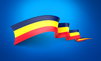 3d Flag Of Chad 3d Shiny Waving Ribbon Flag On Blue Background 3d Illustration