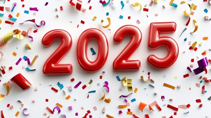 Fototapeta premium Happy New Year celebration 2025 red template isolated on white 