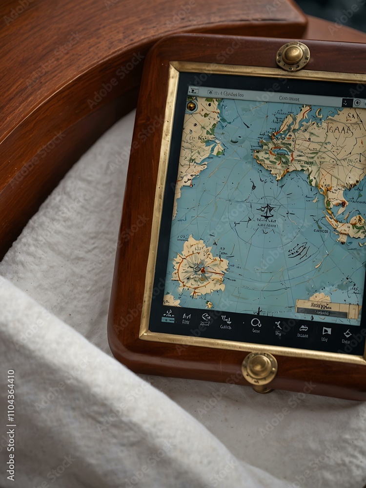 Poster captain’s tablet for precise navigation at sea.
