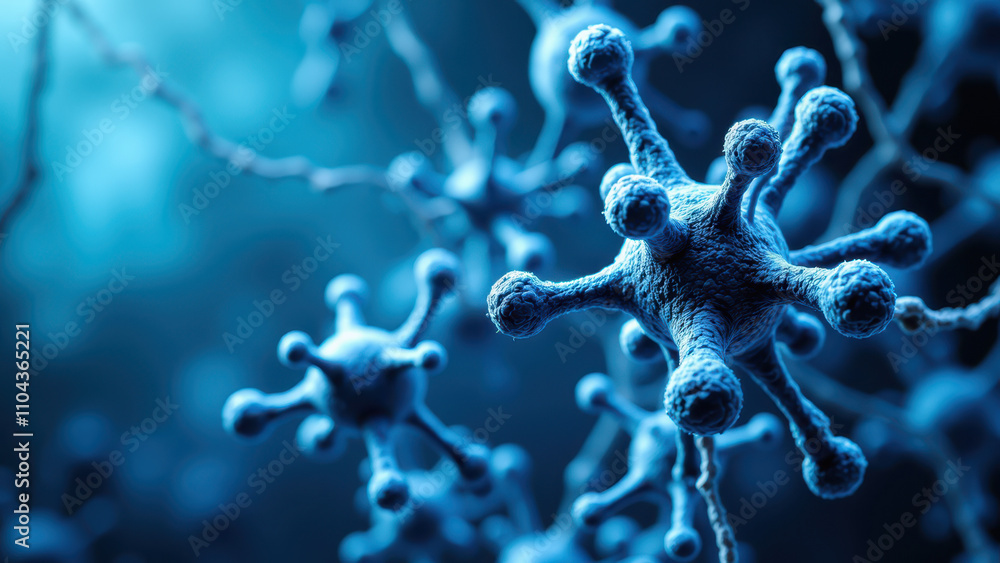 Poster a microscopic view of brain cells with a focus on one neuron filled with semaglutide.