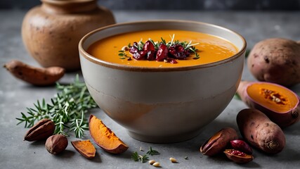 Bogata i kremowa miska zupy marchewkowej z dodatkiem indyjskich przypraw, oferująca aromatyczne i rozgrzewające danie, idealne na pocieszający posiłek.