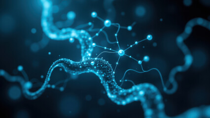 3D rendering of a semaglutide molecule with glowing nodes representing its structure.