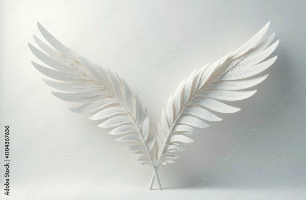 Aufkleber two delicate white feather wings are artistically arranged in a symmetrical fashion, creating a sere