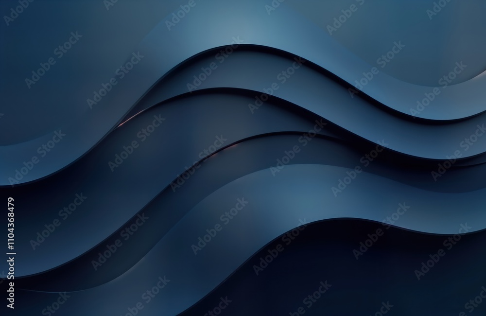 Poster Dark blue abstract waves background. Smooth gradients create dynamic design. Modern, sleek aesthetic. Perfect for tech eco concepts. Stylish backdrop with subtle light effects. Suitable for branding