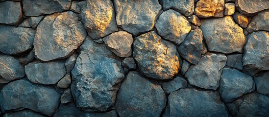 Obraz premium Sunlit stone wall texture background.