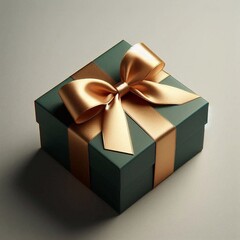 Obraz premium Elegant Green Gift Box with Gold Satin Ribbon