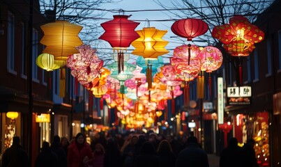 Obraz premium As part of the Chinese New Year celebrations, the streets are decorated with Chinese lanterns