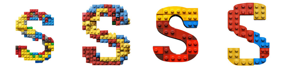 Naklejka premium Alphabet S, made with colorful building blocks, Logo design, letter, isolated on a transparent background