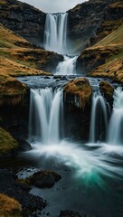 Obraz premium Cascading waterfall in Iceland.