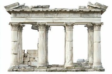 Obraz premium Ancient stone columns, partially ruined, ornate frieze.