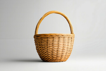 A wicker basket on a white background