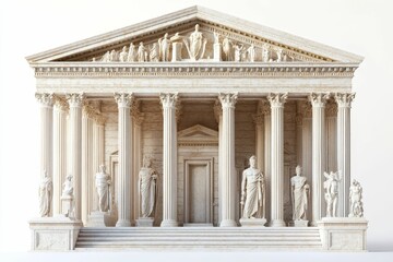 Classical temple facade, columns, numerous statues.