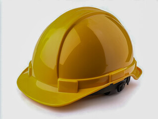 Fototapeta premium Yellow safety helmet on white background: construction, protection, industrial gear