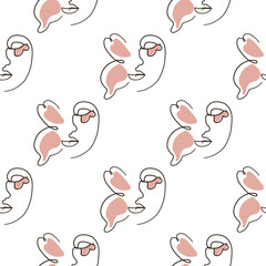 Woman face Continuous line seamless pattern. Abstract Female portrait with Butterfly. Drawing vector Wallpaper, fabric, wrapping paper, card, poster
