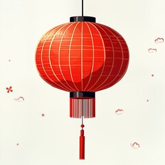 Obraz premium Ornate red Chinese lantern hangs. Traditional Asian ornament. Celebration object. New Year decoration. Cultural symbol. Elegant design. Intricate patterns. Traditional Chinese style. Festive
