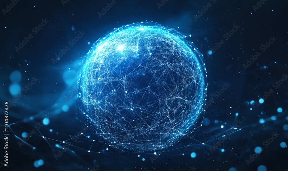 Poster a blue sphere with a network of lines and dots surrounding it
