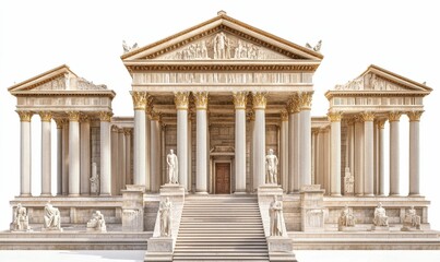 Obraz premium Grand classical temple, columns, statues, wide stairs.