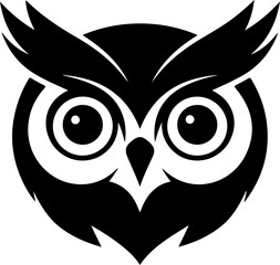 Owl head. Monochrome owl icon, sign, emblem, badge. Vector illustration