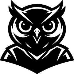 Owl head. Monochrome owl icon, sign, emblem, badge. Vector illustration
