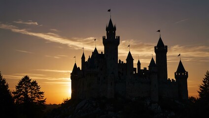 Obraz premium Castle silhouette at sunset.