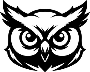 Owl head. Monochrome owl icon, sign, emblem, badge. Vector illustration