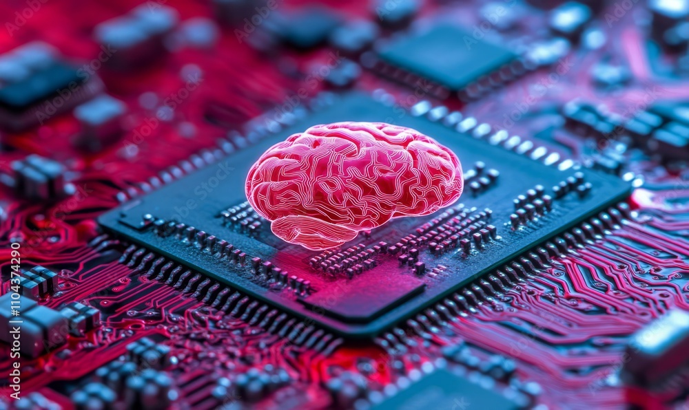 Aufkleber a computer chip with a brain on it