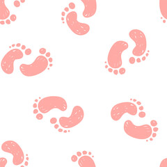 Hand drawn baby footprints seamless pattern on a light background for nursery design