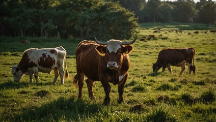 Fototapeta premium Cattle grazing in a field.