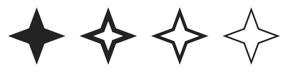 4 pointed four black isolated outlined geometric abstract shapes illustration. Vector icons in flat style