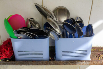 Stainless Steel Cutlery on Kitchen Rack