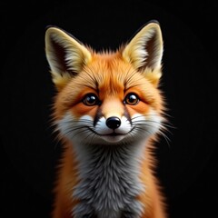 Portrait of a Red Fox with Striking Orange Fur and Intense Eyes on a Black Background – Wildlife Photography