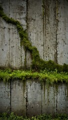 Cement wall covered in moss.