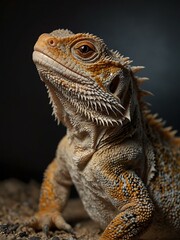 Obraz premium Central bearded dragon basking under light.