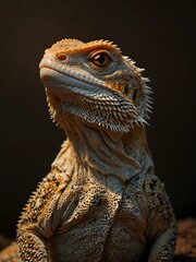 Fototapeta premium Central bearded dragon basking under light.
