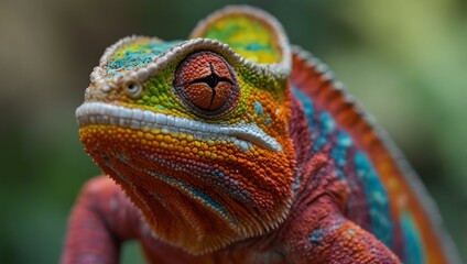 Chameleon close-up, colorful and vibrant.