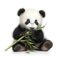 Fototapeta premium Adorable Panda Cub Enjoying Bamboo