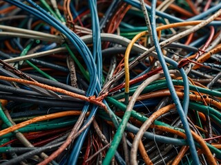 Chaotic tangle of wires from electronic waste.