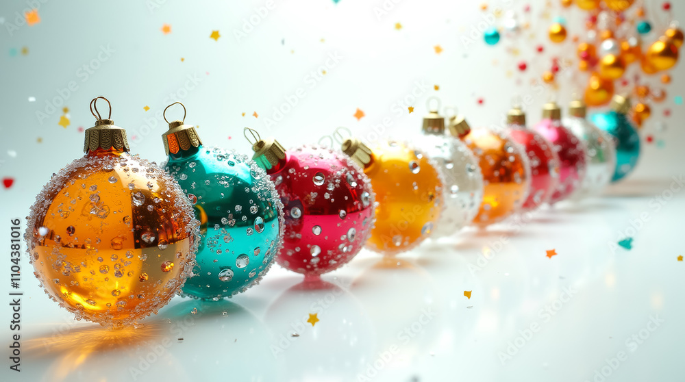 Poster beautiful glass ornaments roll and bounce, creating an intricate display of color and movement in a 