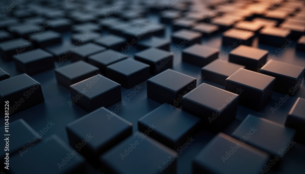 Poster dark abstract pattern with squares. minimalist tech style. geometric shapes. dark color scheme. ai g