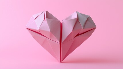 origami heart for valentines day isolated on pink background