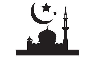 Islamic Mosque Silhouette with Crescent Moon and Stars