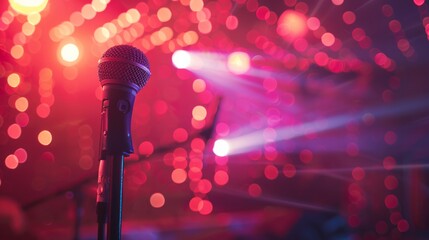 Live music and conference background: spotlight on microphone & stage lights