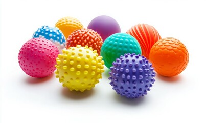 Obraz premium Sensory balls for kids, textured plastic multi ball set for babies and toddlers, colorful soft squeezy sensory toys to enhance cognitive and physical processes of children. Free space for text