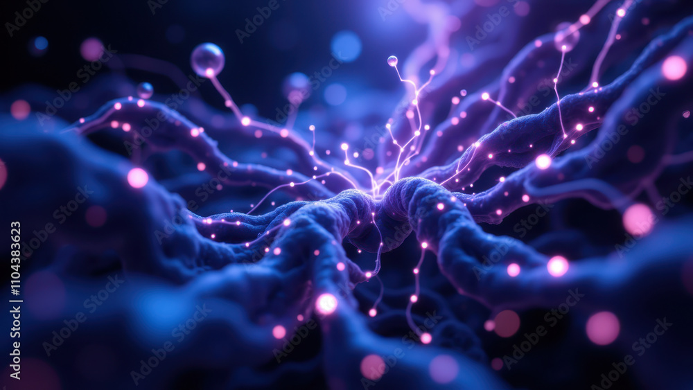 Aufkleber semaglutide-related visual representation with a neural network-like structure emitting vibrant purp