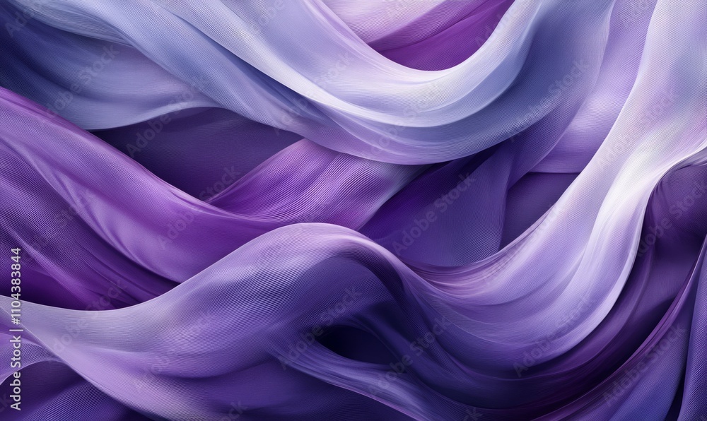 Poster soft purple waves intertwining in an abstract display, creating a serene, flowing composition agains